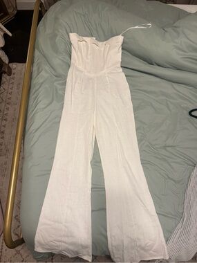 Strapless Cream Wide-Leg Jumpsuit